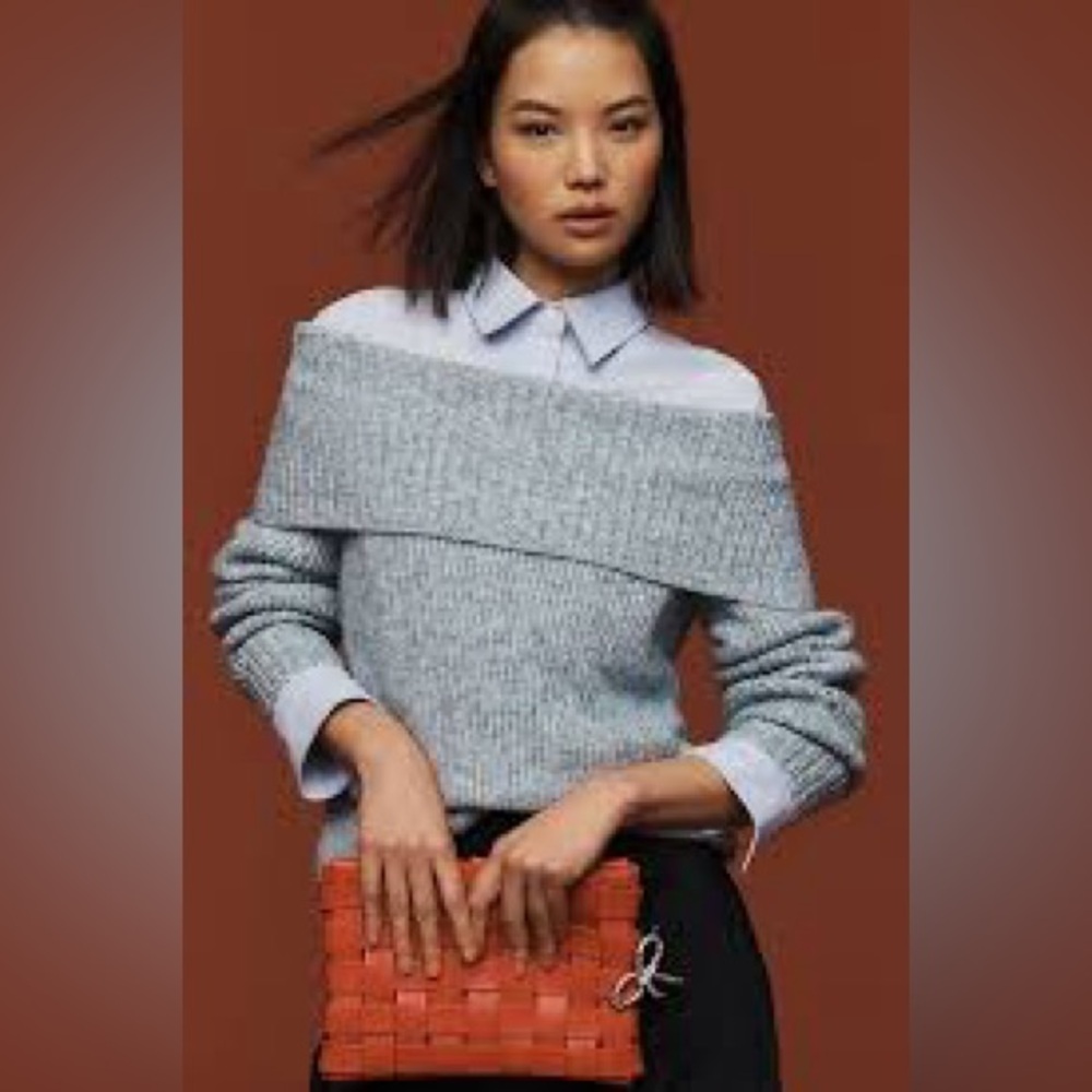 NWT Anthropologie Pilcro Off The Shoulder Long Sleeve Jumper Sweater Grey
